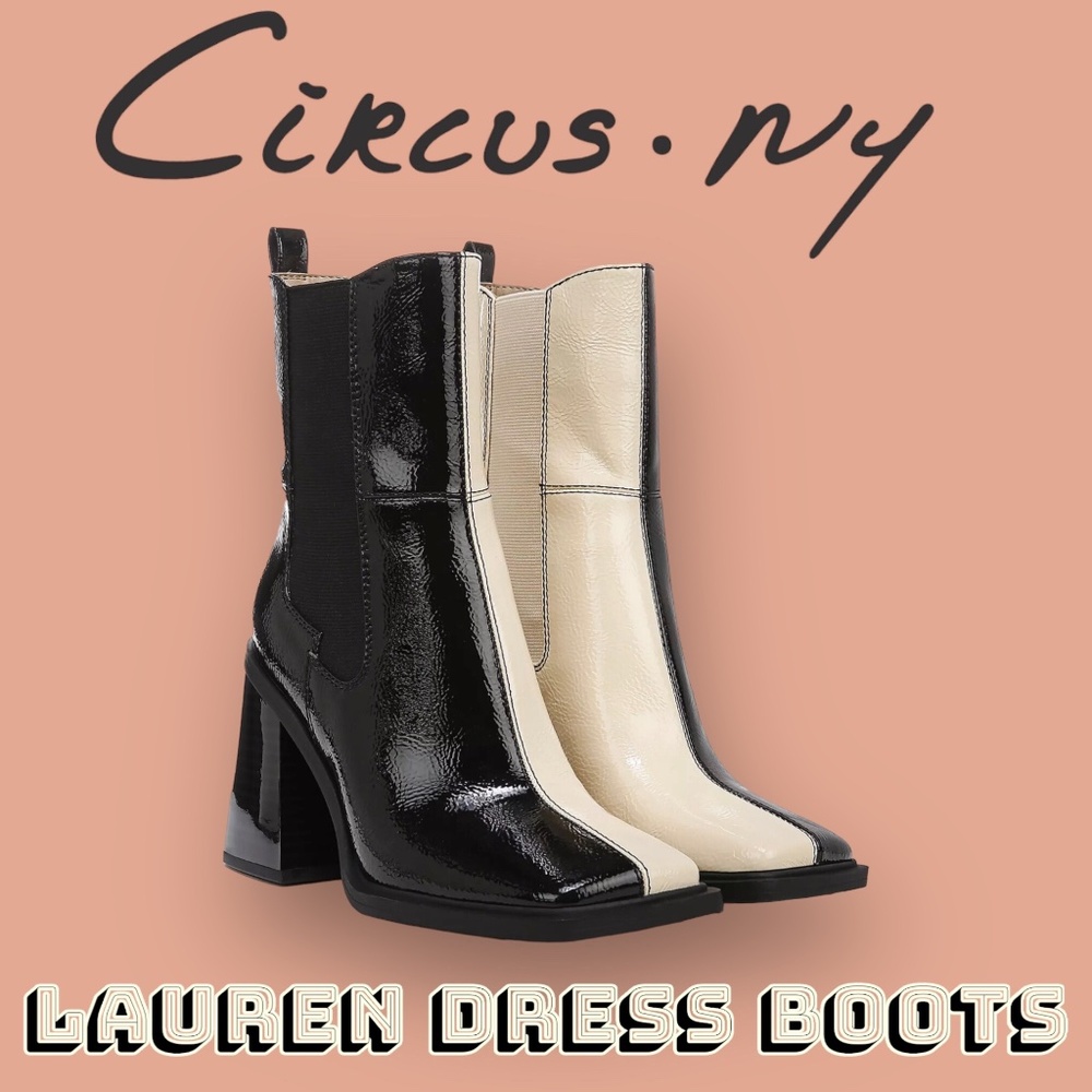 Lightly Worn CIRCUS by SAM EDELMAN Lauren Dress Boots-Black & Cream. No Box